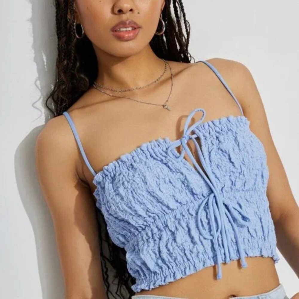 Garage Two Bows Scrunched Crop Cami Light Blue NEW WITH TAGS Size L